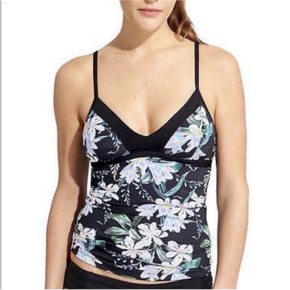 Athleta Paloma Tankini Black Medium Floral Swimsuit
